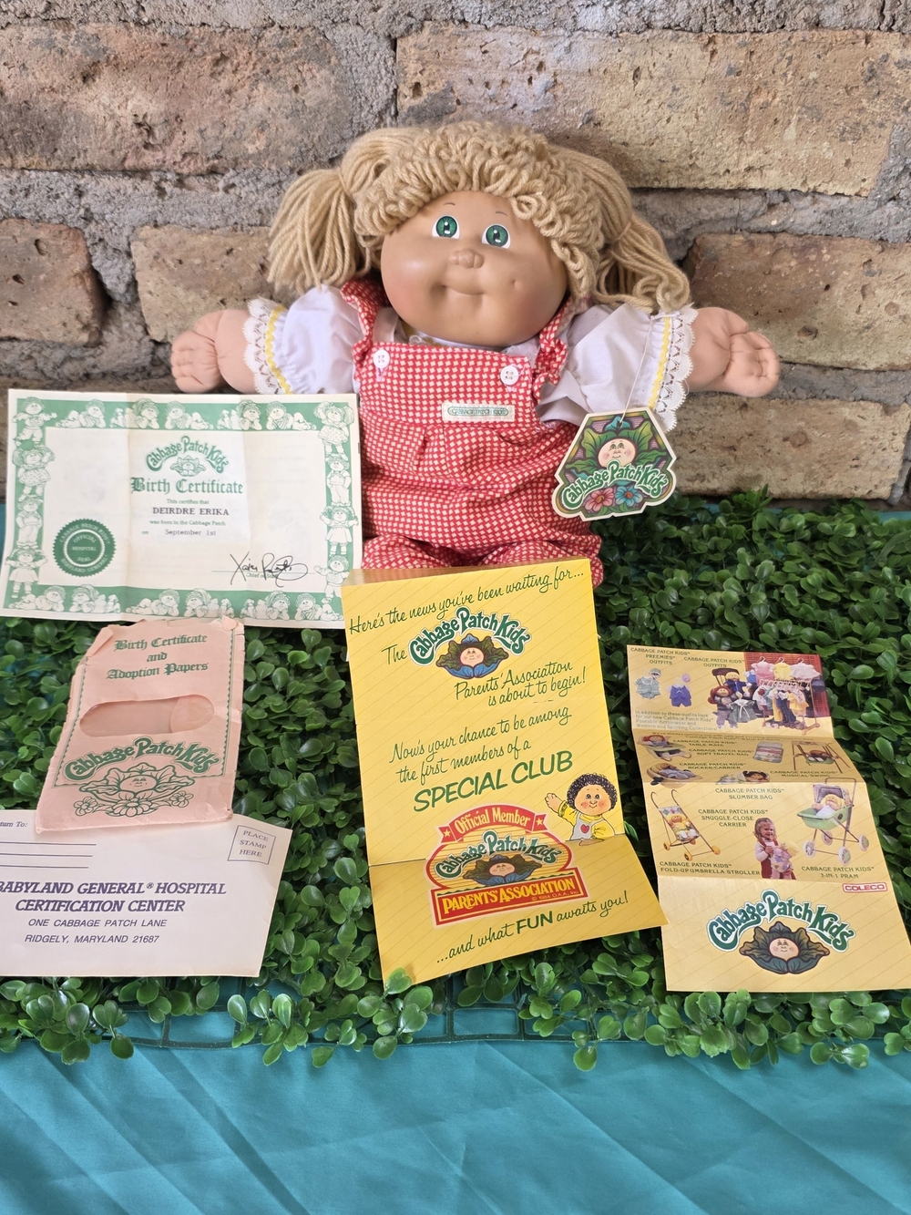 Vintage 1982 Cabbage Patch Kid Doll Red Gingham Outfit & Papers